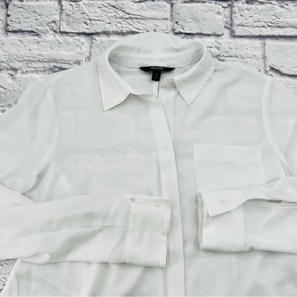Simply Vera Vera Wang White Button Down Tunic Blouse Size S Loose Button Up - Picture 2 of 8